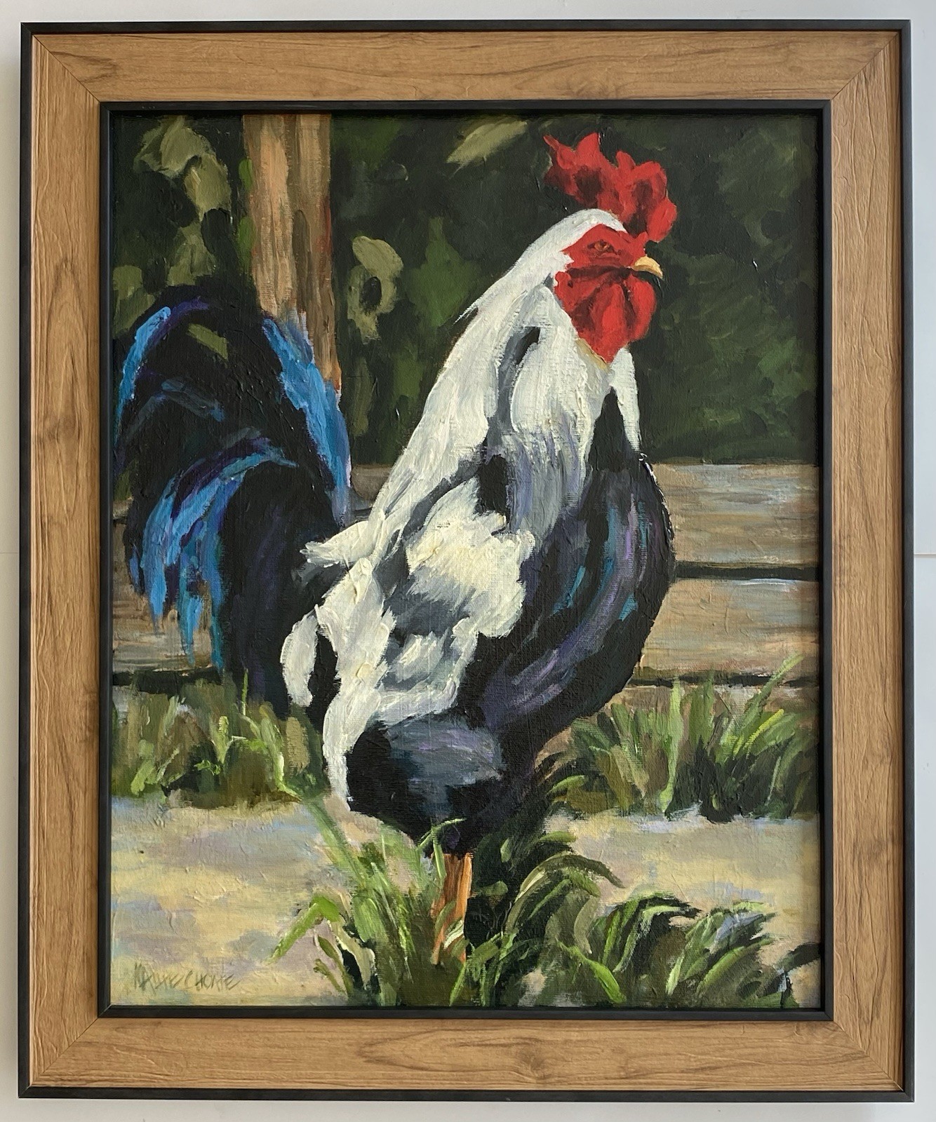 Kathe Choate VTG Farm Chicken Rooster Landscape Portrait Impressionism Painting