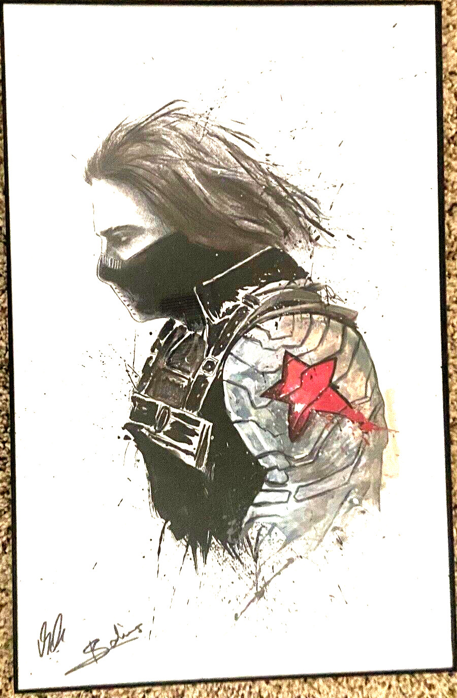 Marvel Buckey/The Winter Solider Sketched/Painted Art In Frame 17x 11.5x 1 In.