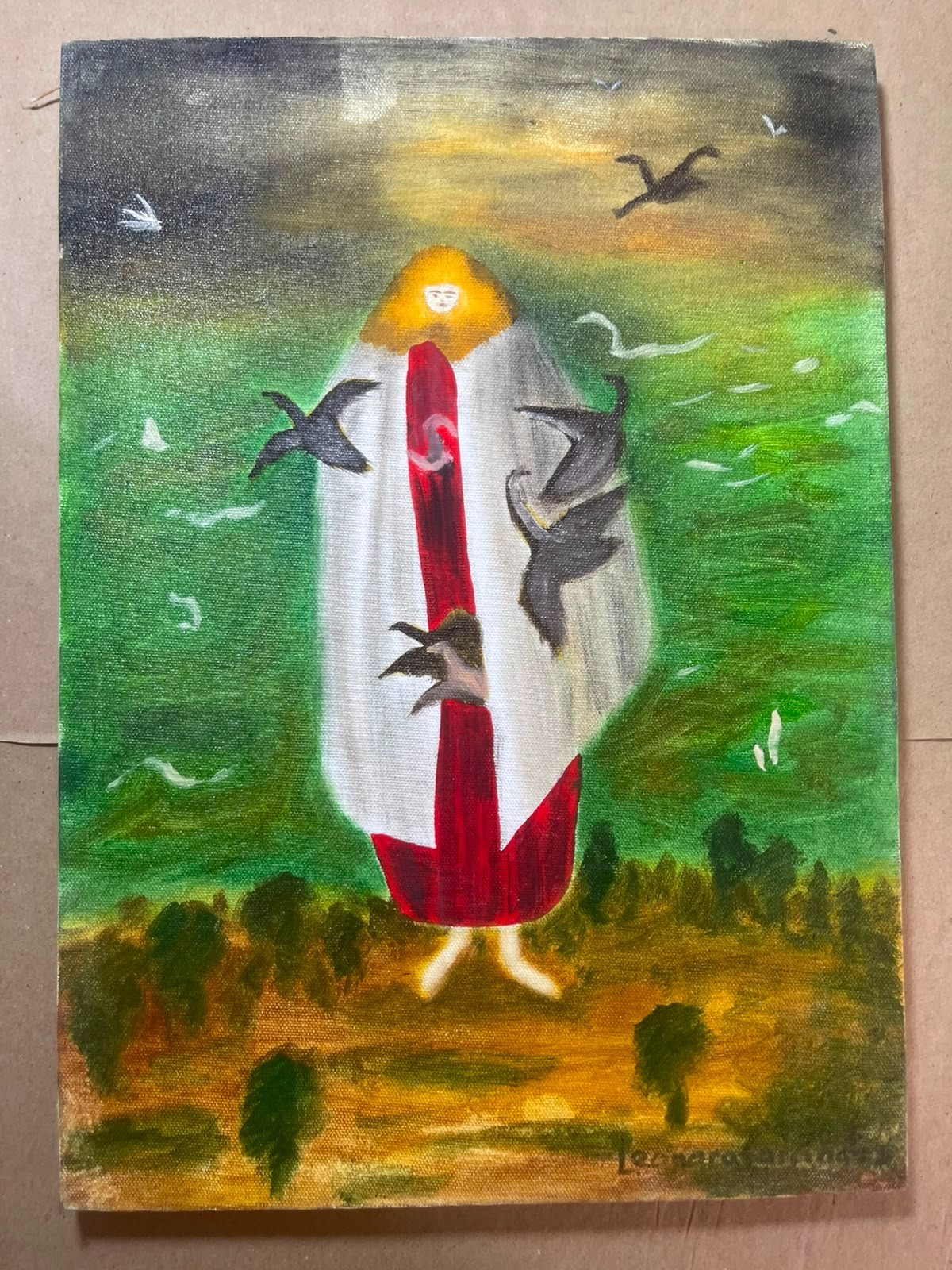 LEONORA CARRINGTON painting oil on canvas signed stamped vintage
