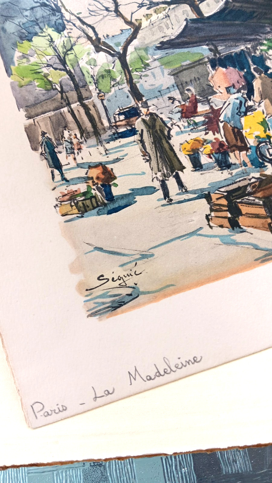 Seguie Watercolor «La Madeleine» Signed 1869-1903 Hallmarked 17×14″ Original