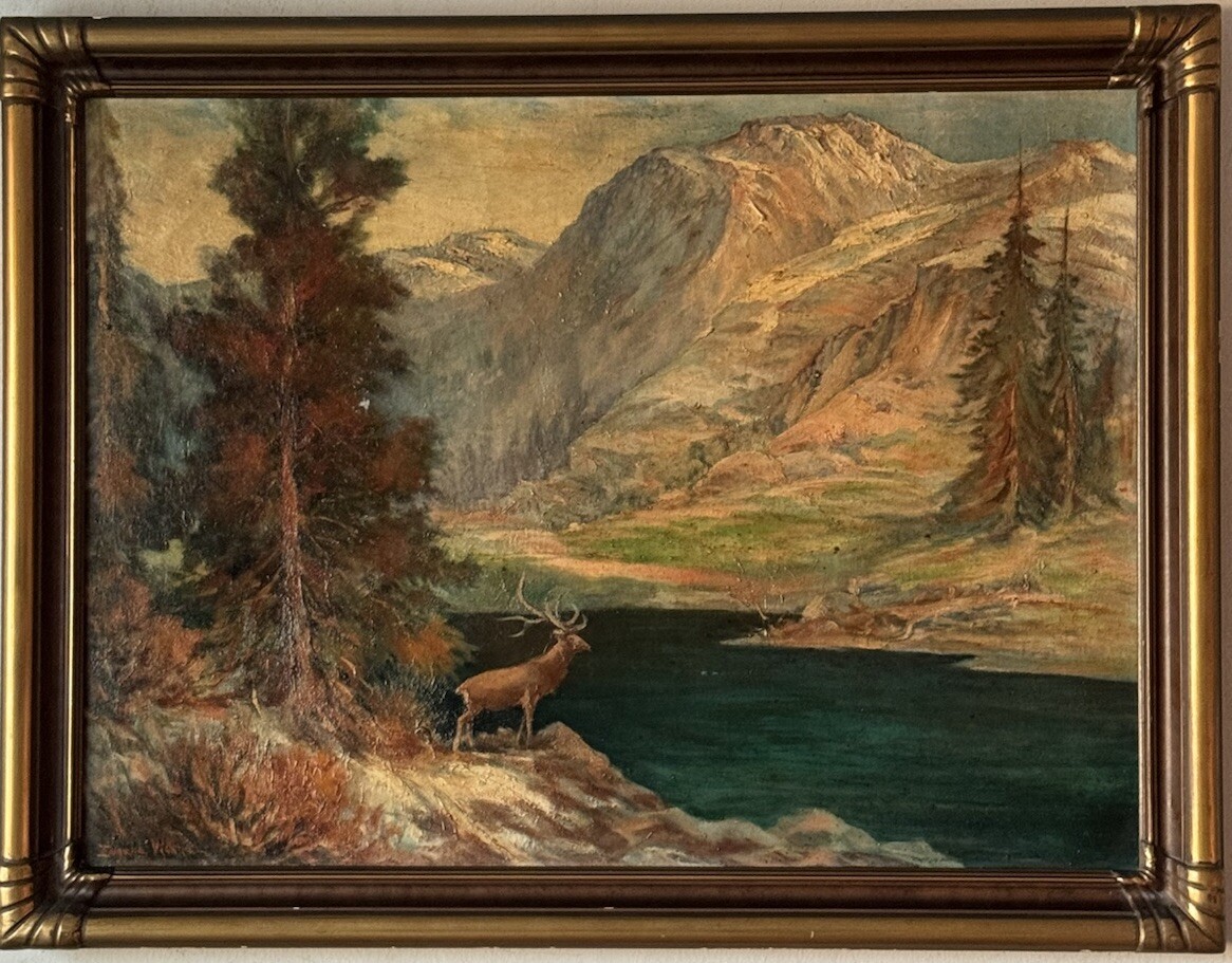 ANTIQUE YOSEMITE NATIONAL PARK LANDSCAPE OIL PAINTING OLD CALIFORNIA FOREST 1940