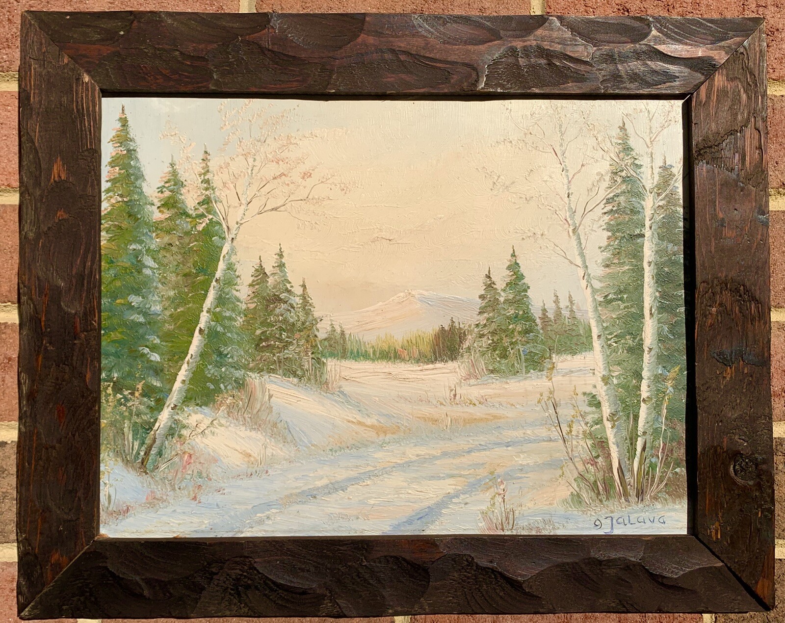 Vtg Oil Painting Ontario Canada Snow Mountain Scene ca 1950-60 Listed Finland