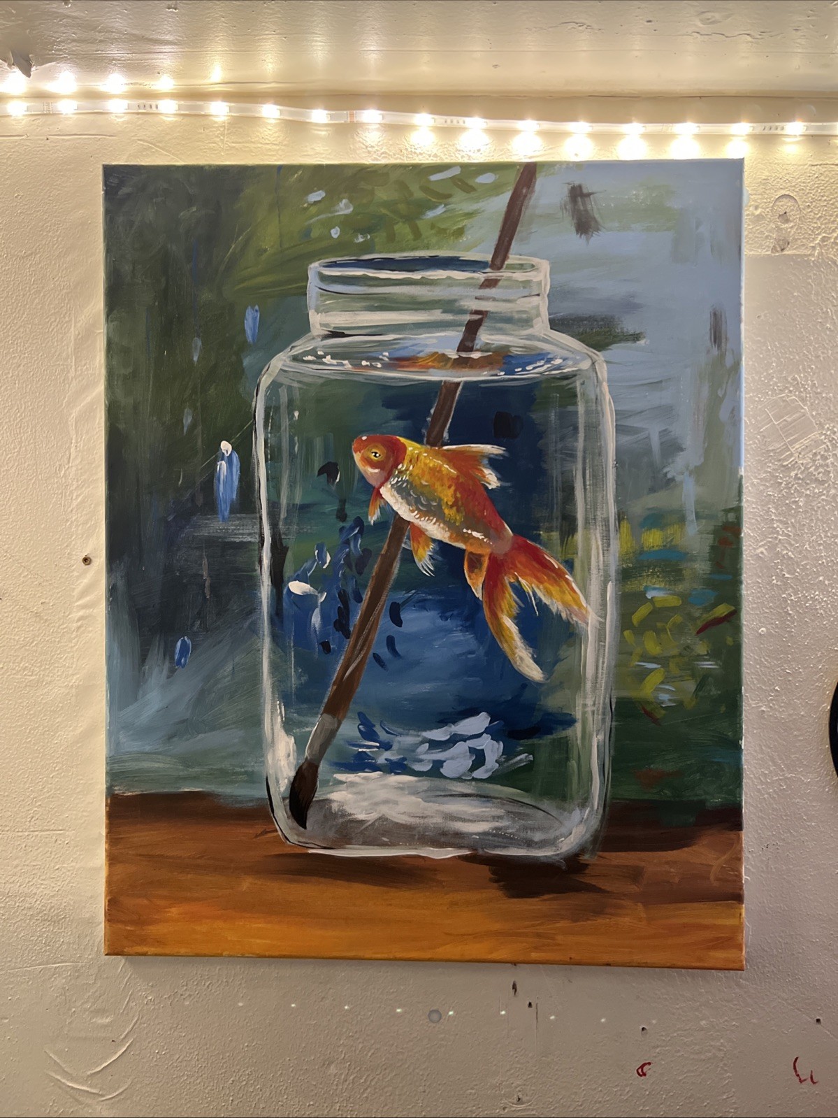 Fish In Paint Jar by Madison Mohr Painting 30 *24 Acrylic On Canvas Original Art