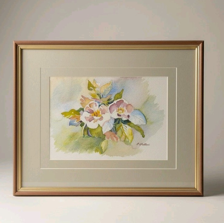 Vintage Floral Watercolor Signed P. Walker Painting 16x20in Cottagecore