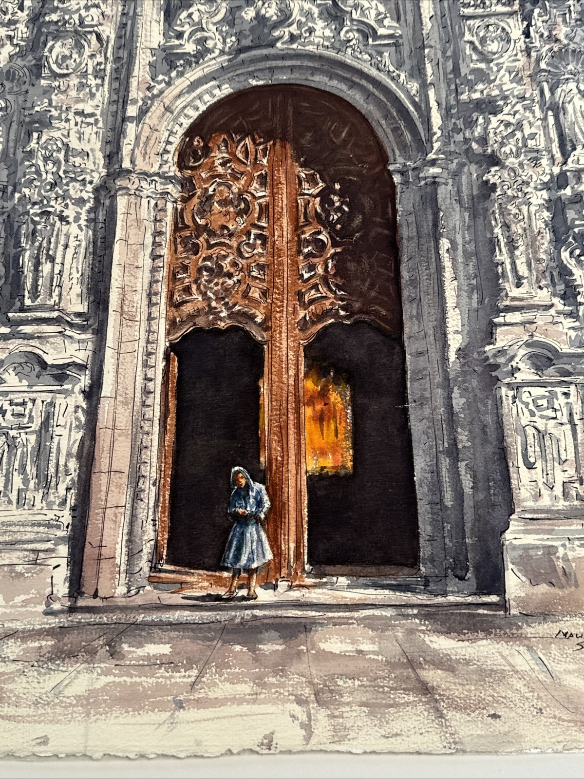 MUSEUM QUALITY PAINTING ARCHITECTURAL SOUTH AMERICA CHURCH MAURICE SILBER 1970