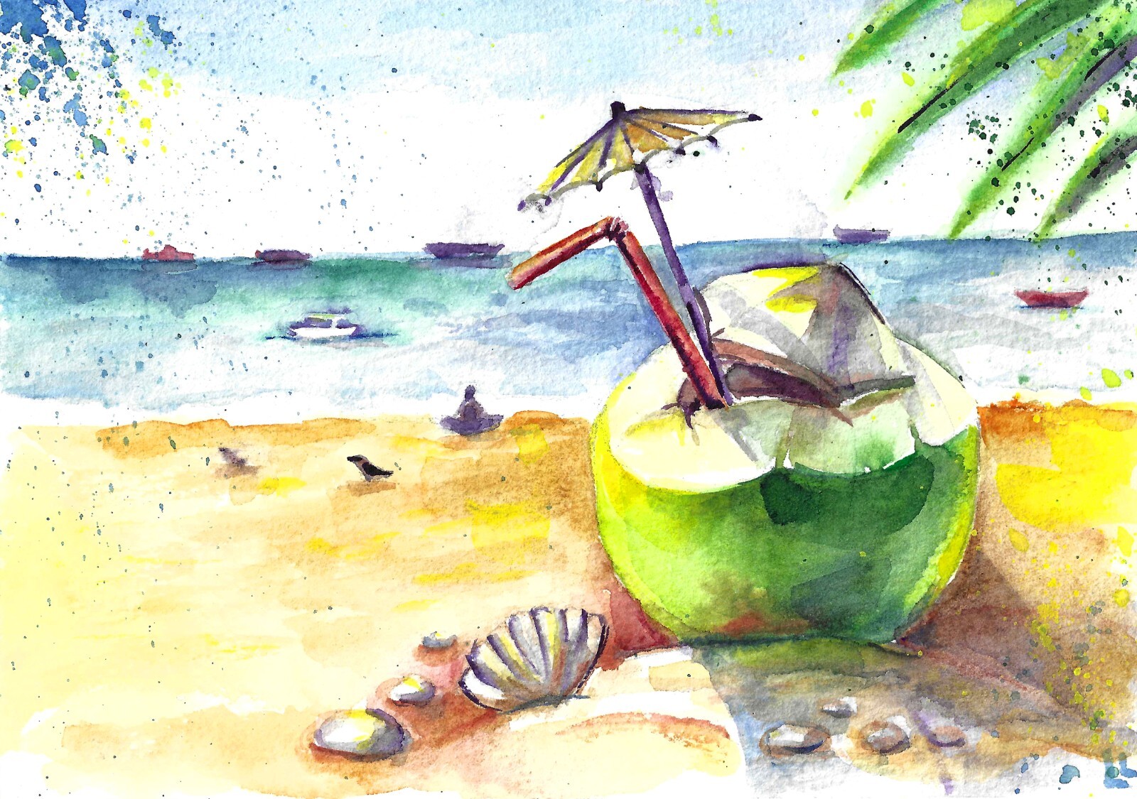 Watercolor seascape painting of Thailand, original small artwork