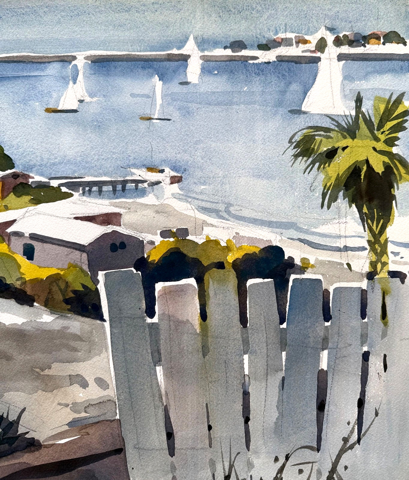 VIEW FROM LOOKOUT POINT- CORONA DEL MAR, CaLiFoRnia ORIGINAL 1960s Painting