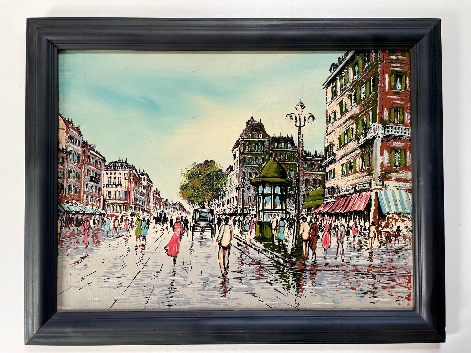 Paris Street, Venice Italy Gondola, Oil Painting MCM, Two Piece Impressionist