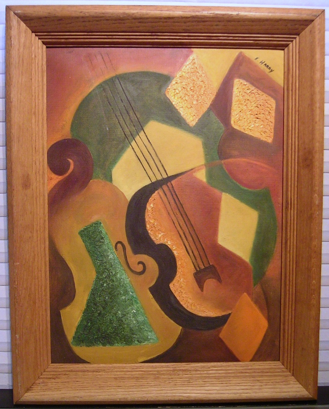 Vintage Cubist Still Life with Guitar Signed