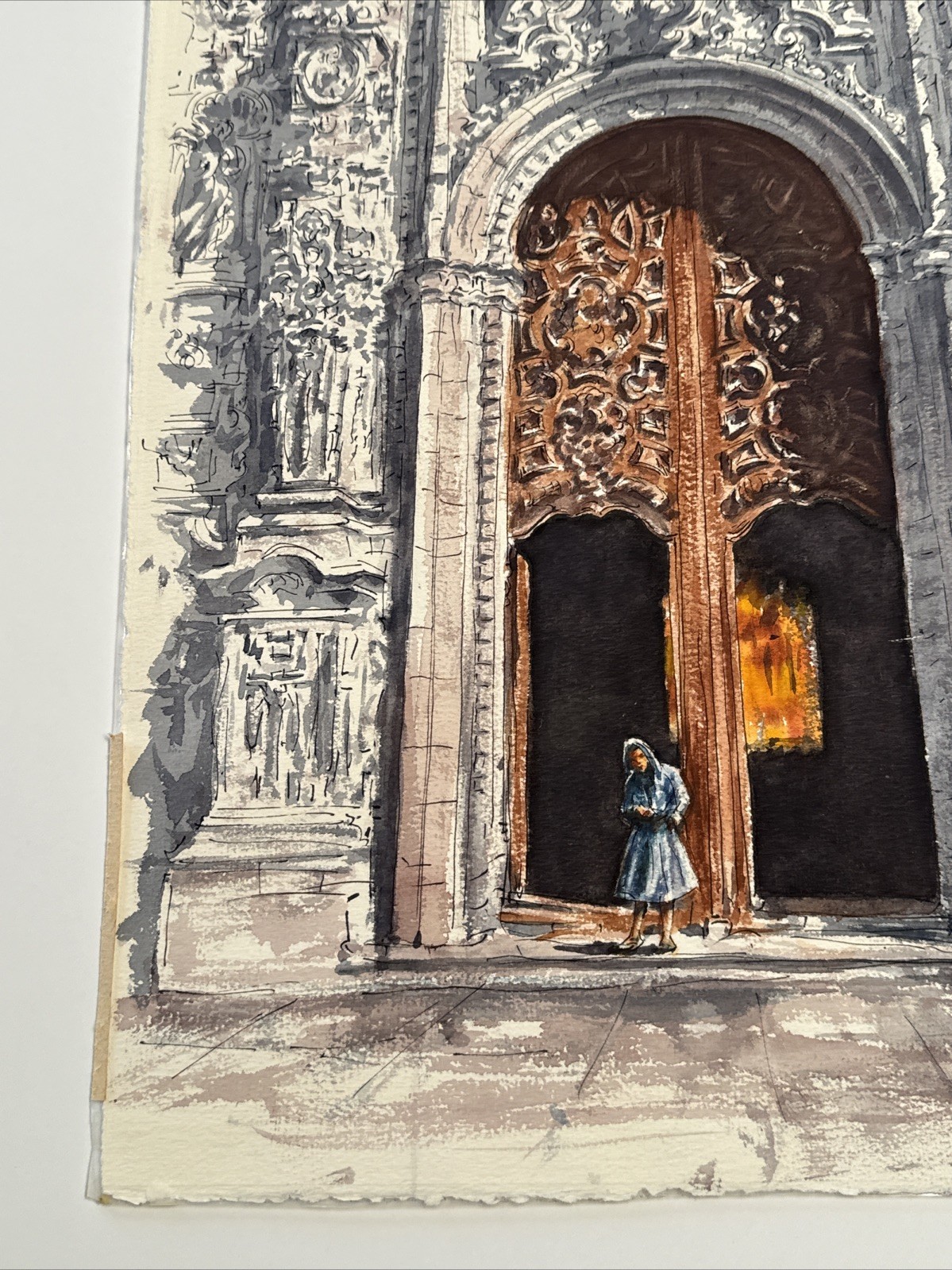 MUSEUM QUALITY PAINTING ARCHITECTURAL SOUTH AMERICA CHURCH MAURICE SILBER 1970