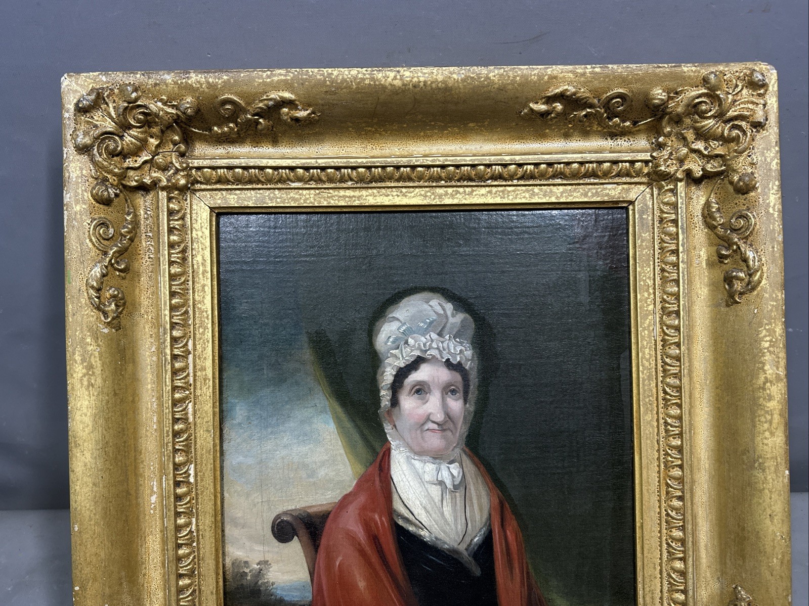 19thC Antique GEORGIAN / REGENCY Era LADY in BONNET Old ESTATE PORTRAIT PAINTING