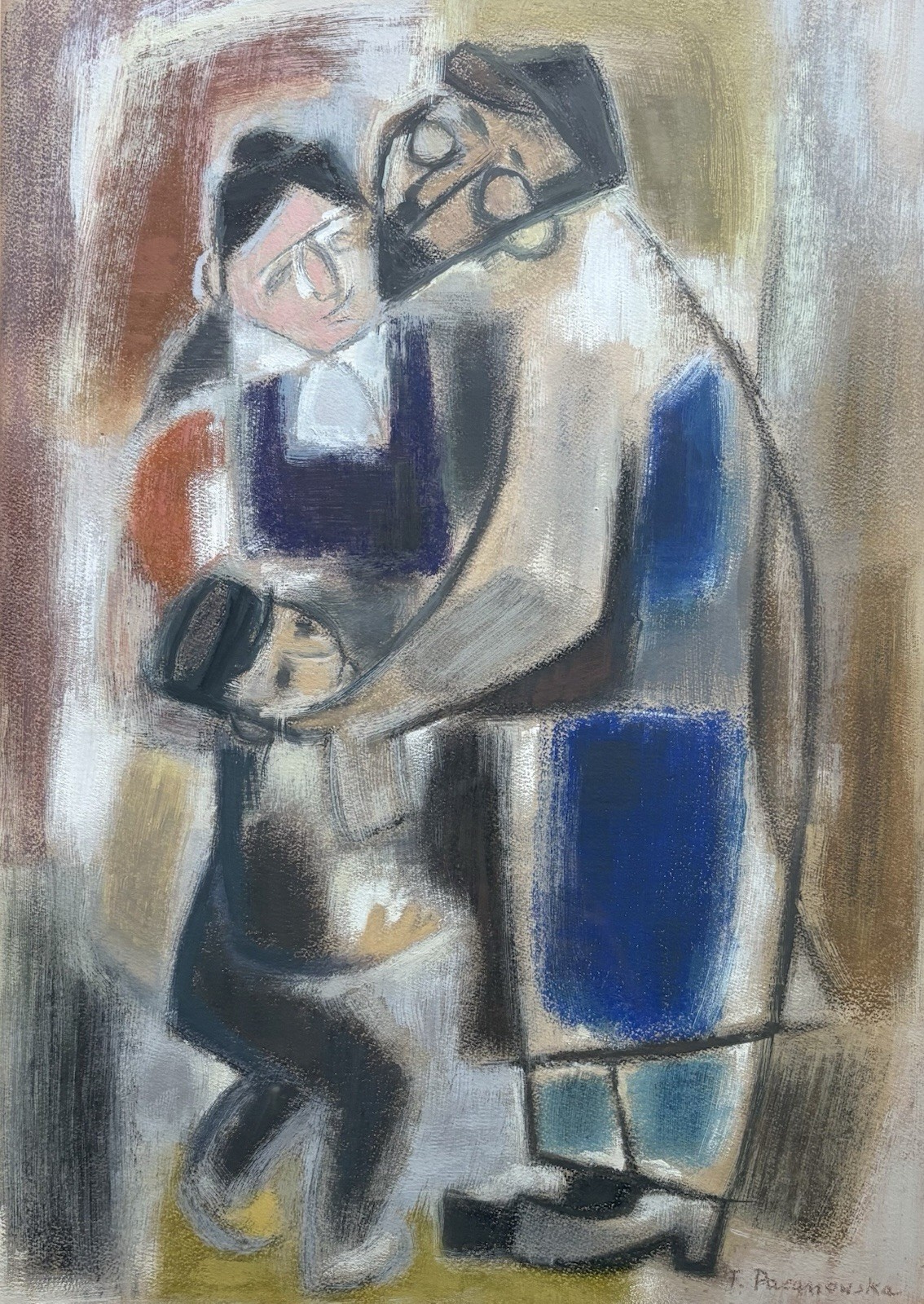 Felicia Pacanowska Polish Jewish Original Signed Cubist Gouache Painting c. 1948
