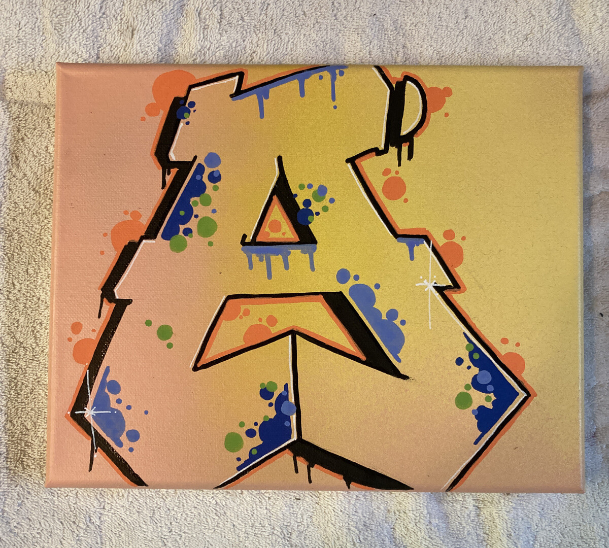 Graffiti “A” 8 x 10 spray paint and marker Art on Canvas signed original