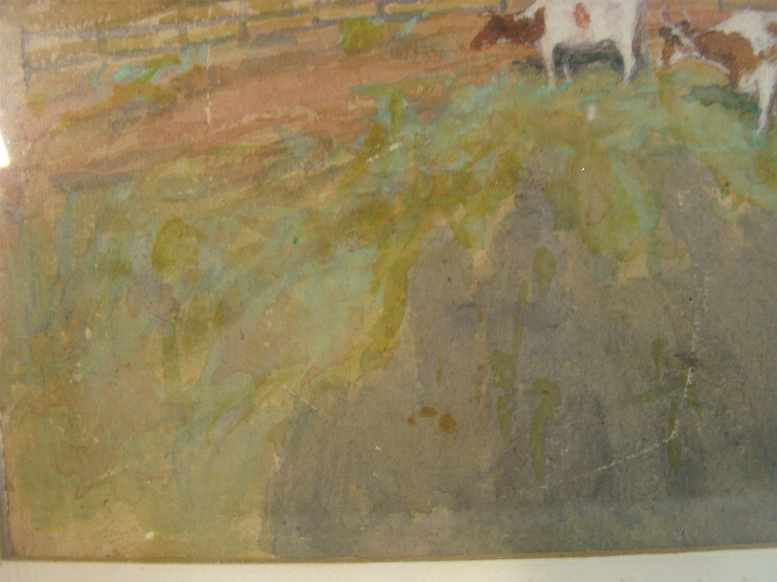 Antique 1895 Will A Rice Landscape W/ Cows W/C Painting