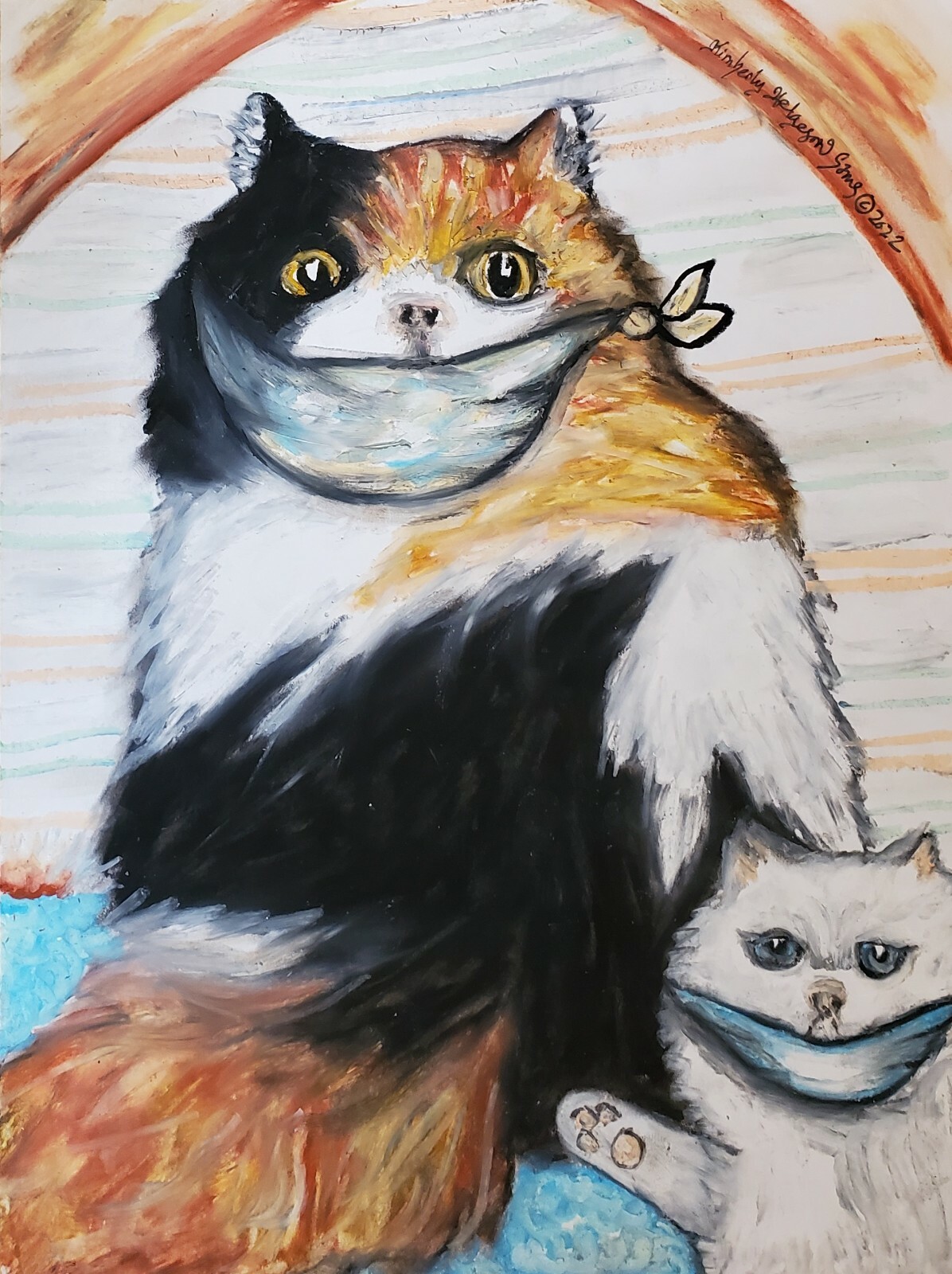 Persian in Quarantine Original 9 x 12 Painting Cat Art Artist KSams Steampunk