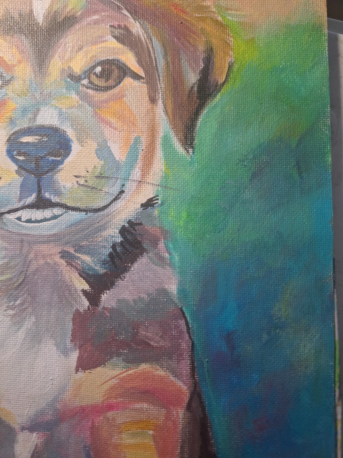 Original Impressionist Puppy Acrylic 9×12 Painting On Canvas Paper