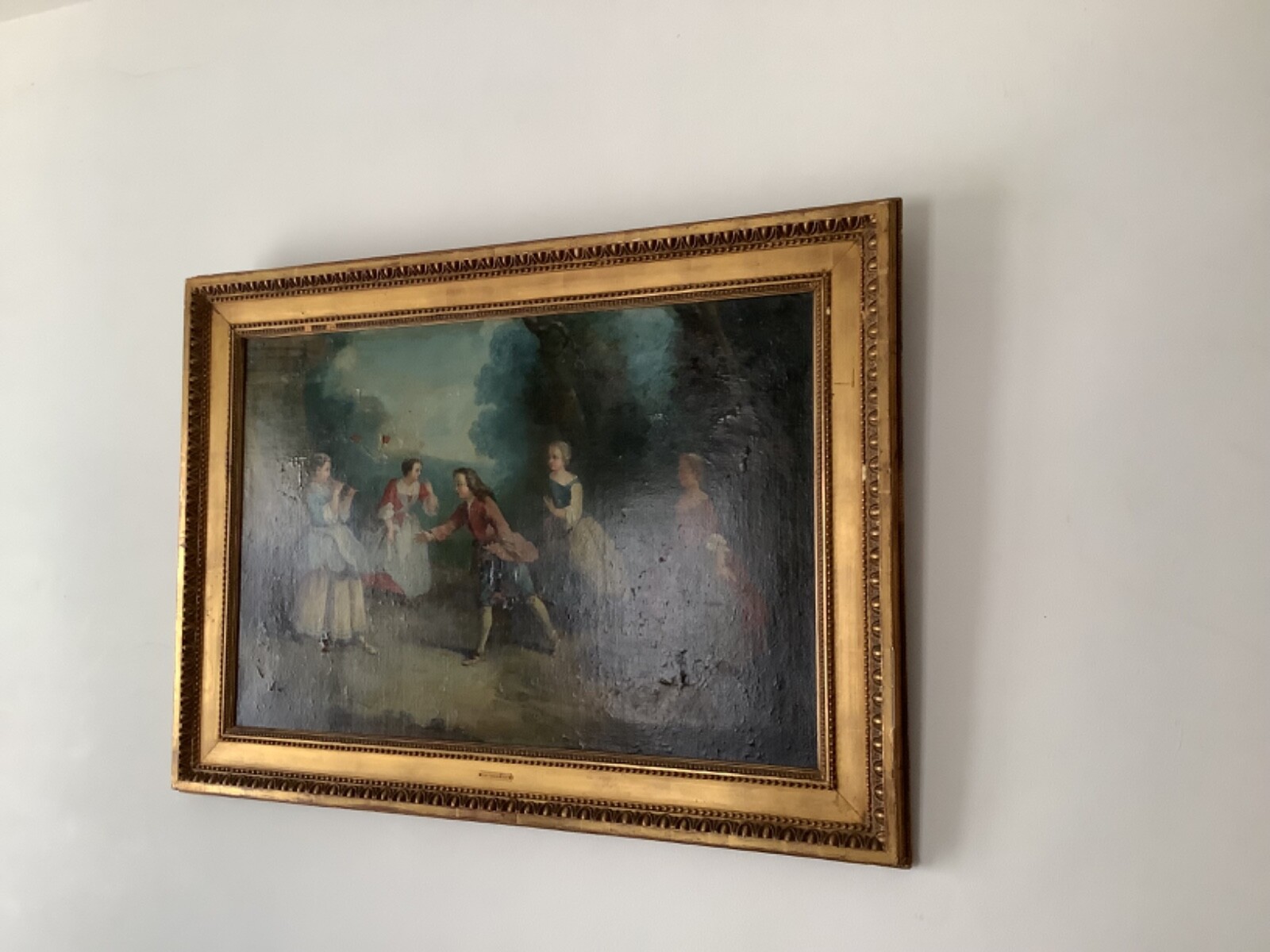 TO RESTORE 18th CIRCLE FRAGONARD ENTERTAINMENT IN PARK FRENCH OIL ON CANVAS