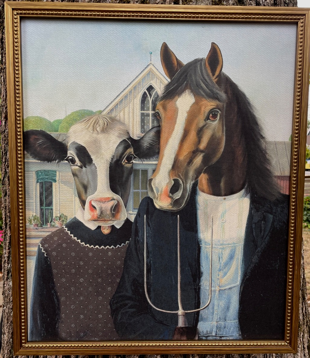 AMERICAN GOTHIC: Farm Animals Remake of 1930’s Iconic Painting, a Canvas Print
