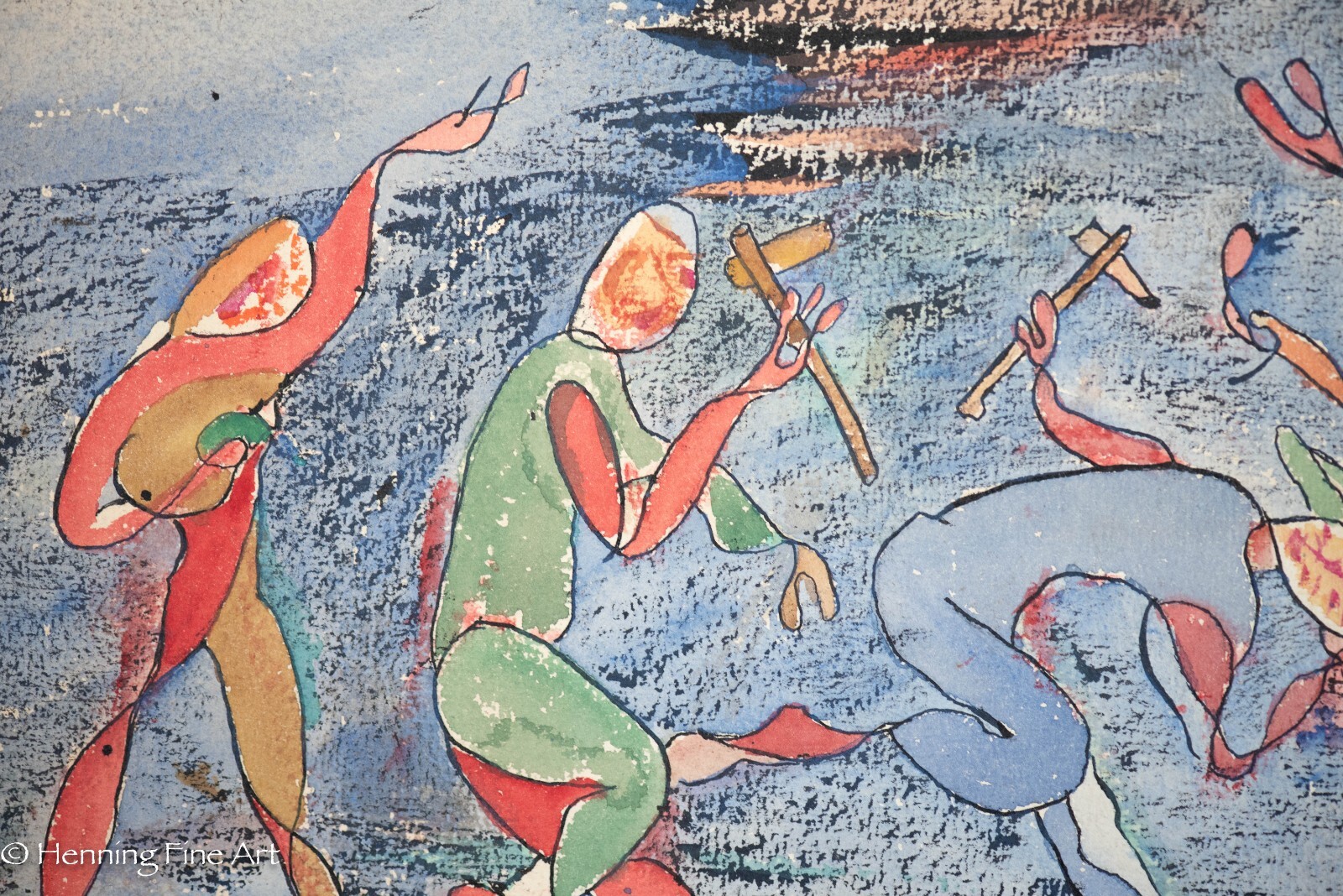Vintage Carl Shaffer Impressionist Painting Native American Dance WPA 34