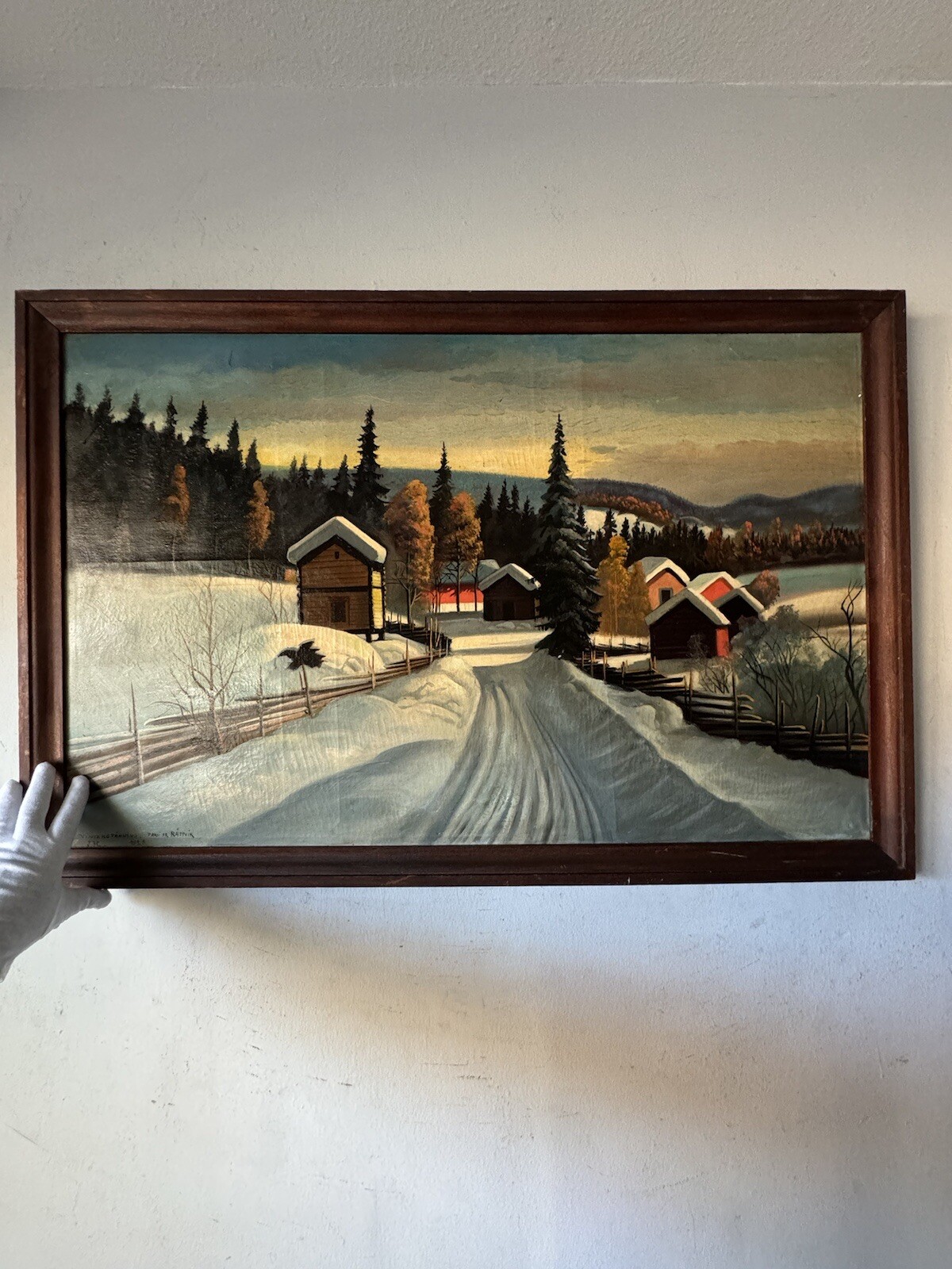 ANTIQUE SWEDISH PLEIN AIR LANDSCAPE OIL PAINTING OLD WINTER SNOW SCANDINAVIAN 35