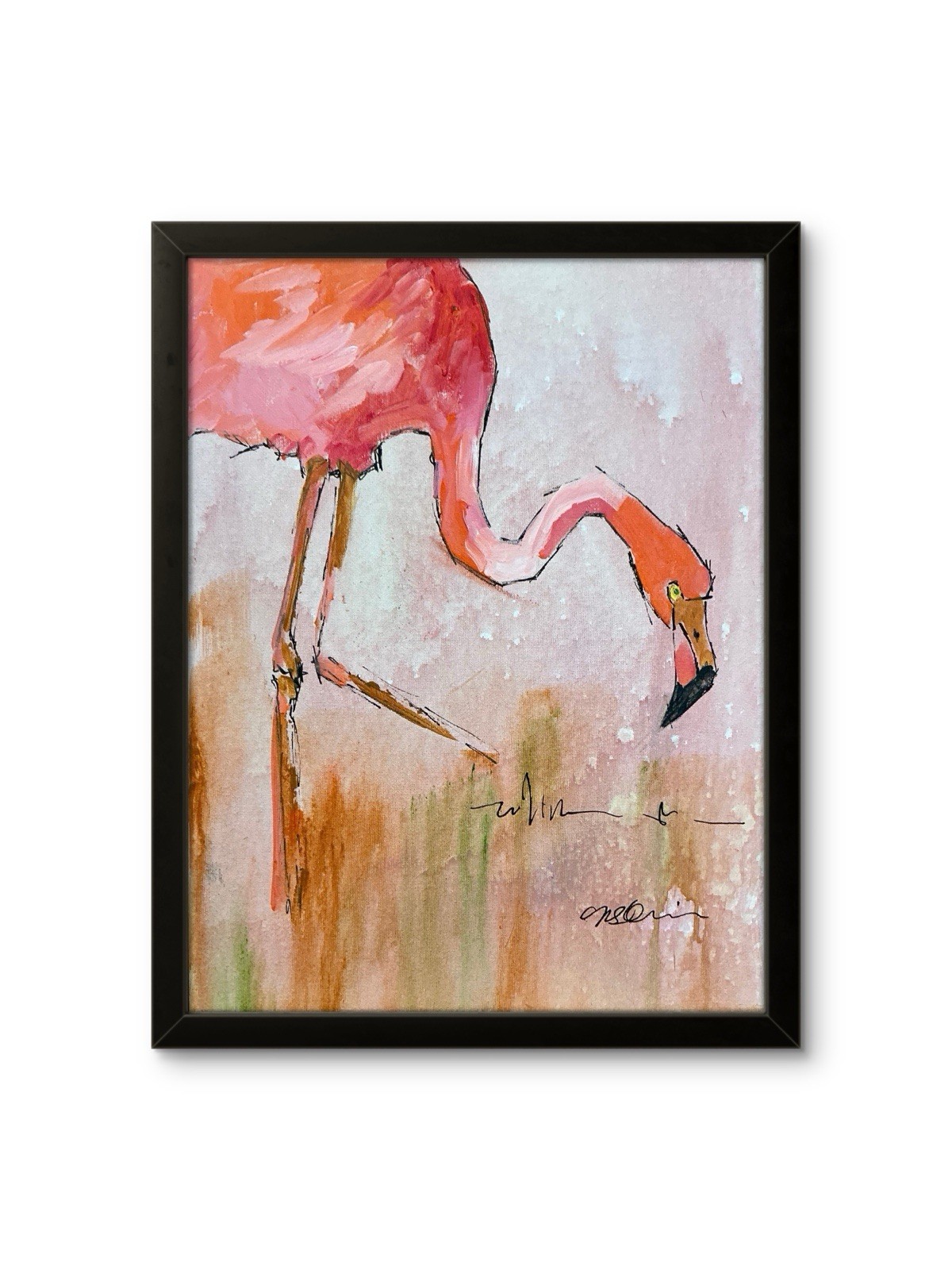 OOAK Original 11×14 Acrylic Painting Canvas Pink Flamingo Modern Wall Art Decor