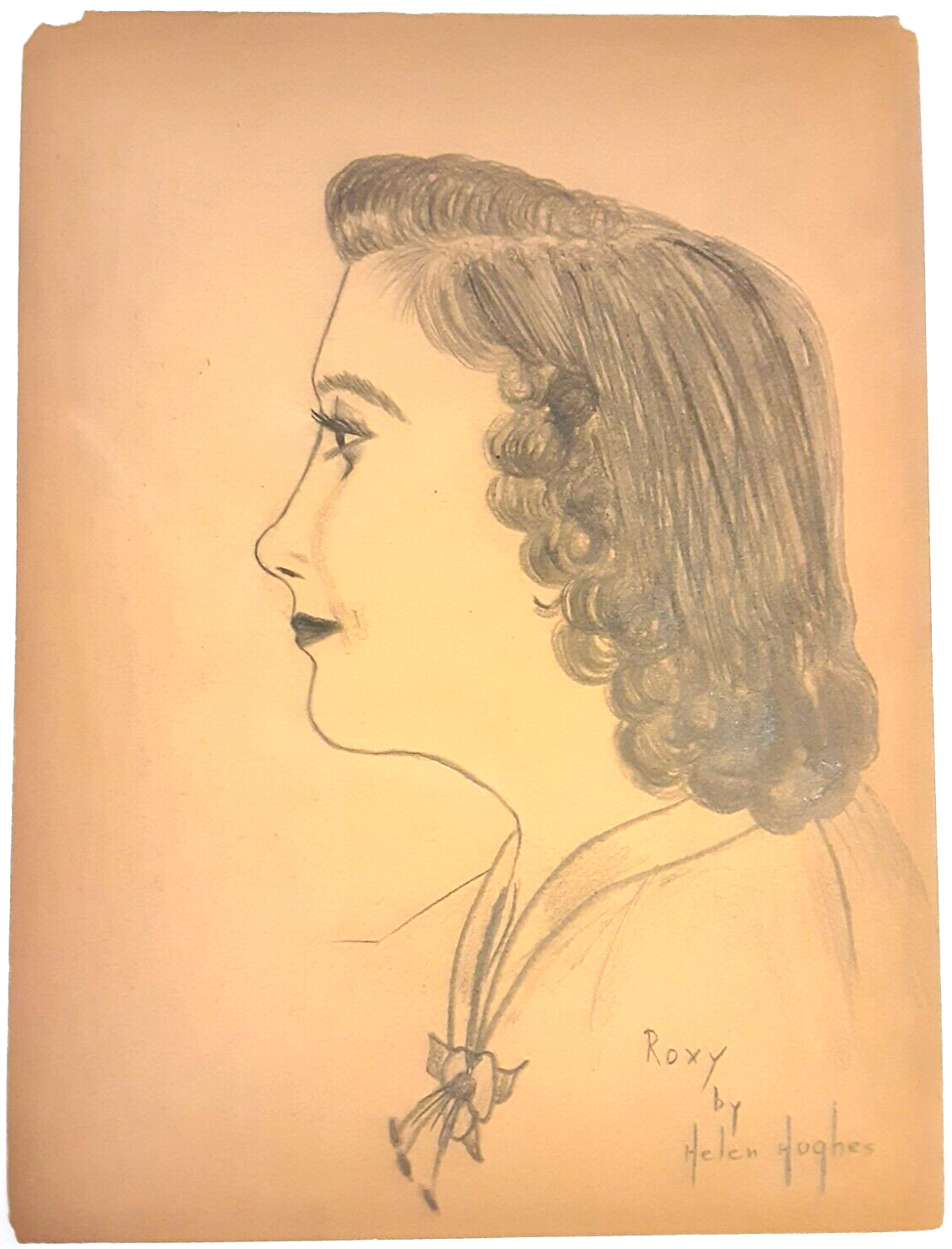 Wartime Charcoal Drawing Roxy By Helen Jean Hughes Quincy Illinois 1940s Art