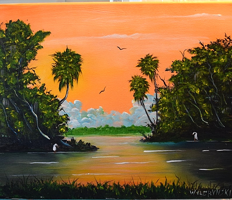 Florida Highwaymen Style – Original painting – » Blue Pearl Island «