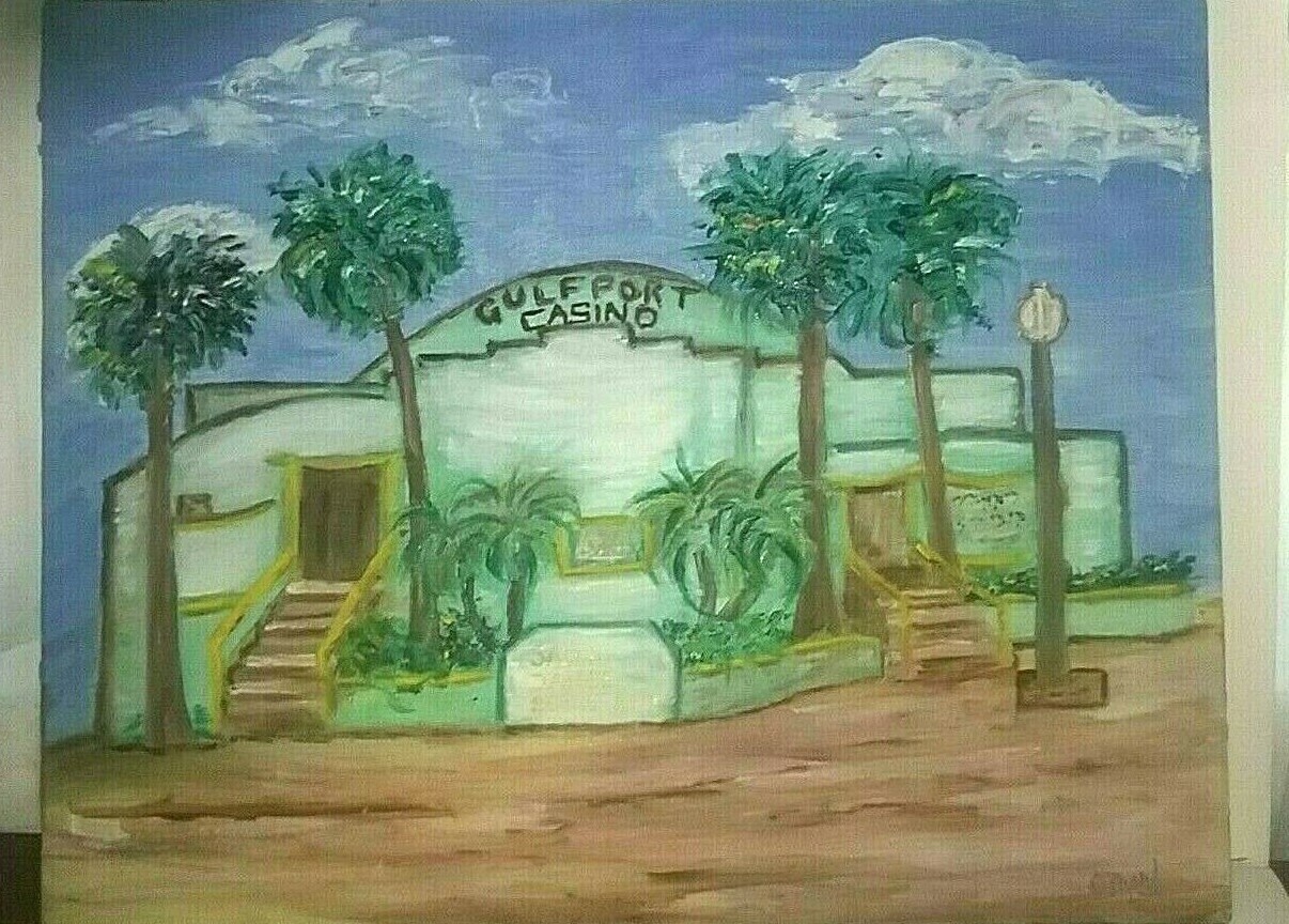 Gulfport Florida Casino Dance Ballroom Oil on Canvas Painting Signed Diehl 16×20