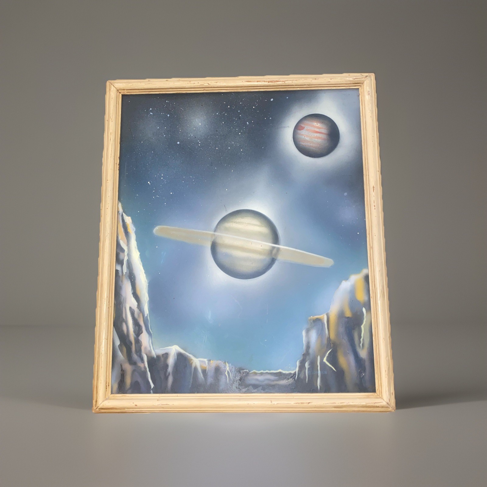 Original Vntg 1960’s Airbrushed Space Cosmic Planet Painting 18.5” X 15.5”