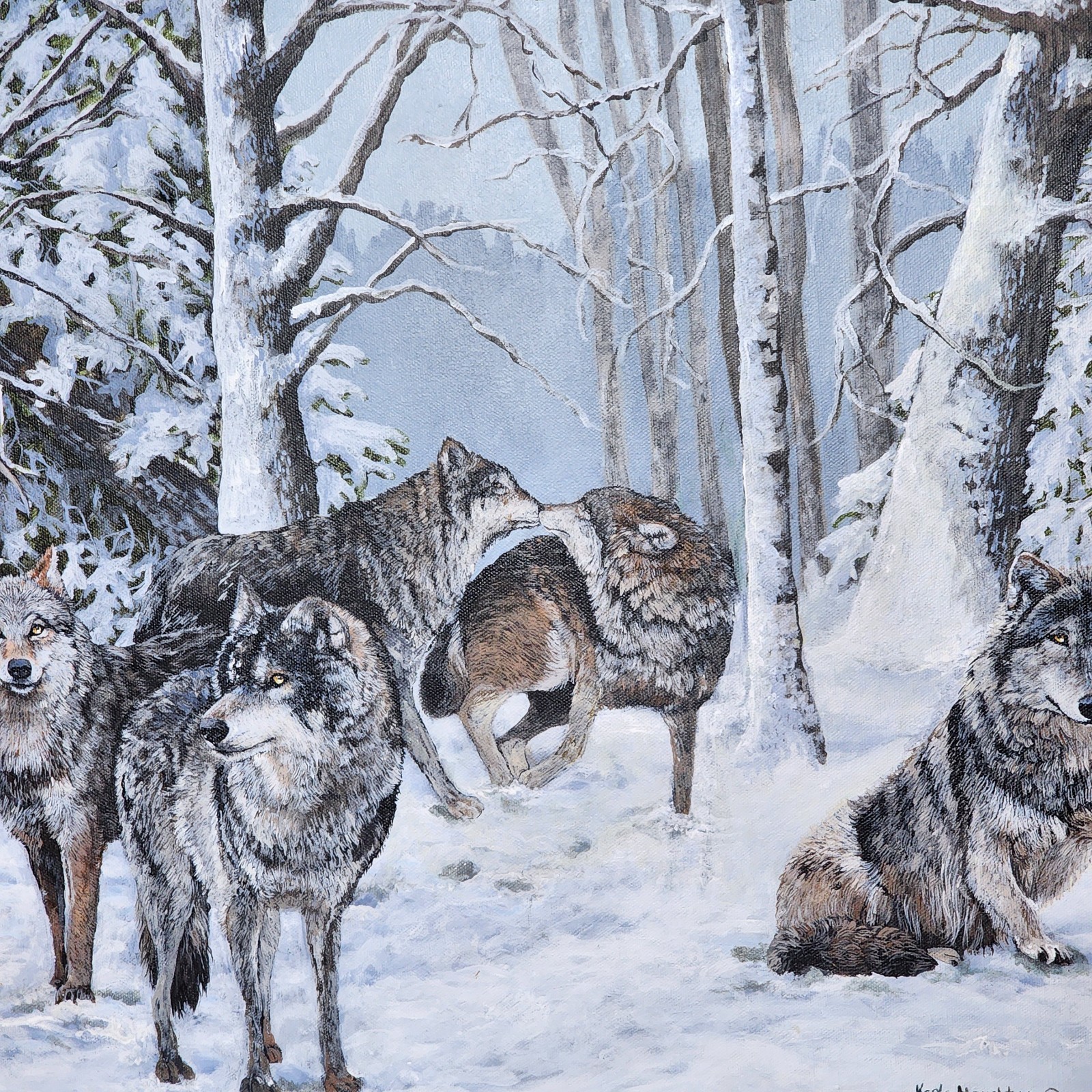 Wolves Acrylic Painting 20×24×1.5 Realistic Art Wildlife Snow Wolves Art Gifts