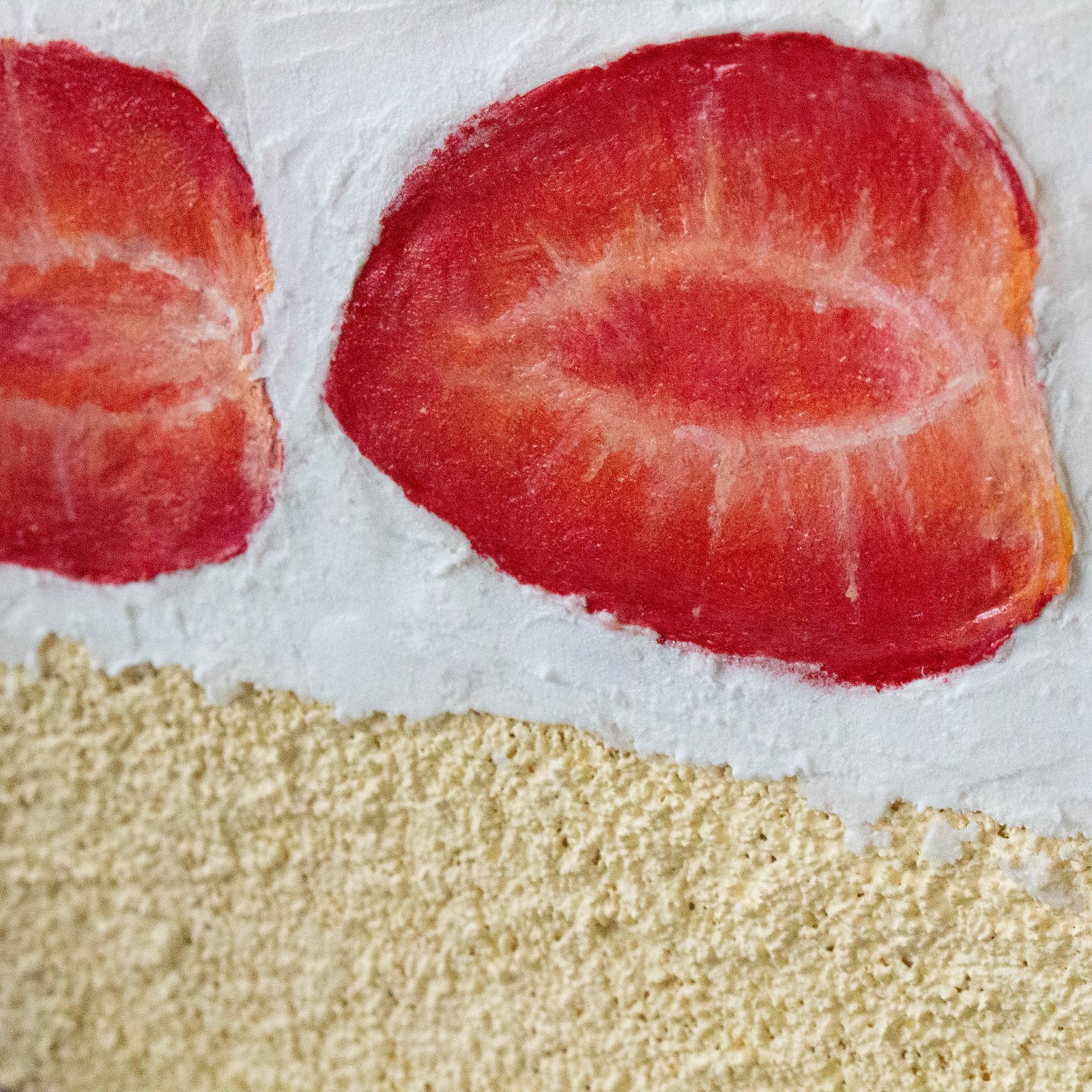 Strawberry Cake Texture Painting, Handmade Fake Food Wall Art Decor Gluecose Art
