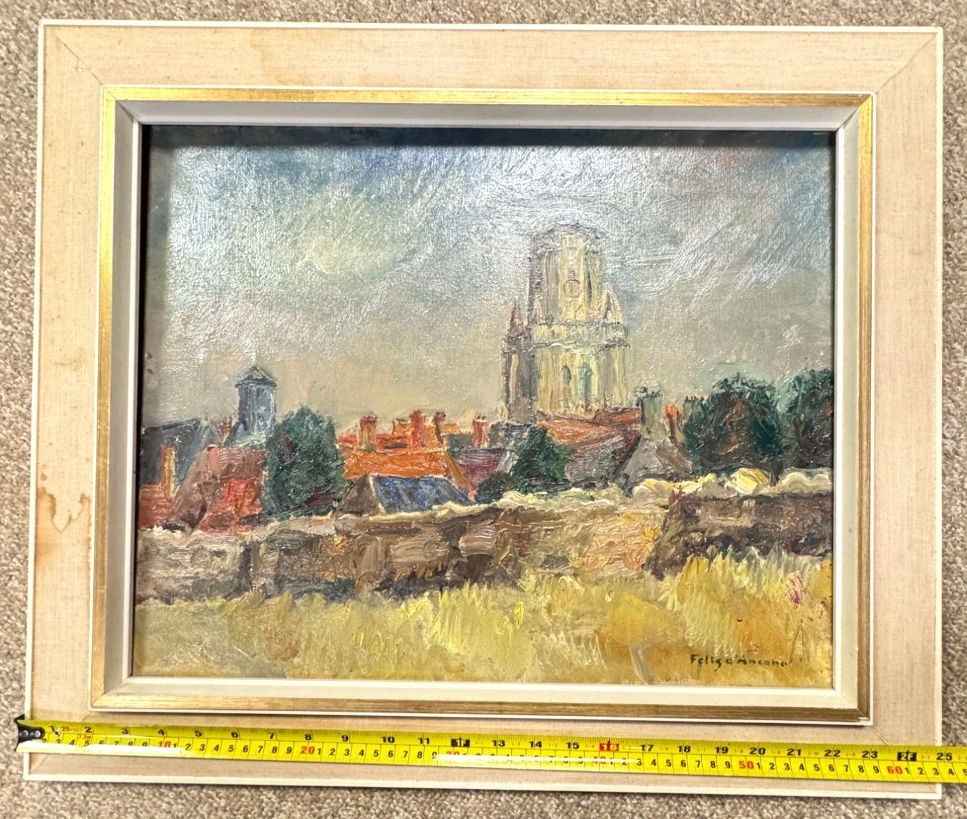 Felix d’ Ancona Signed Dutch Impressionistic Landscape Town Oil Painting