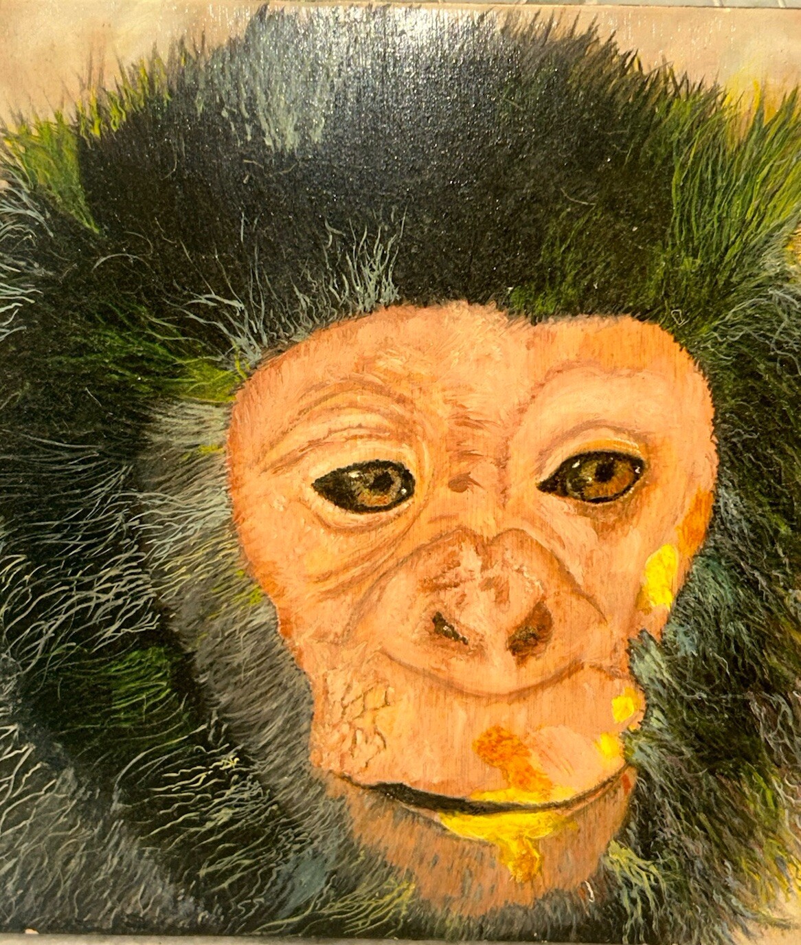 2014 The Wildlife Art Of Sharon Rule Monkey Chimpanzee 8”x10” Oil Board Africa