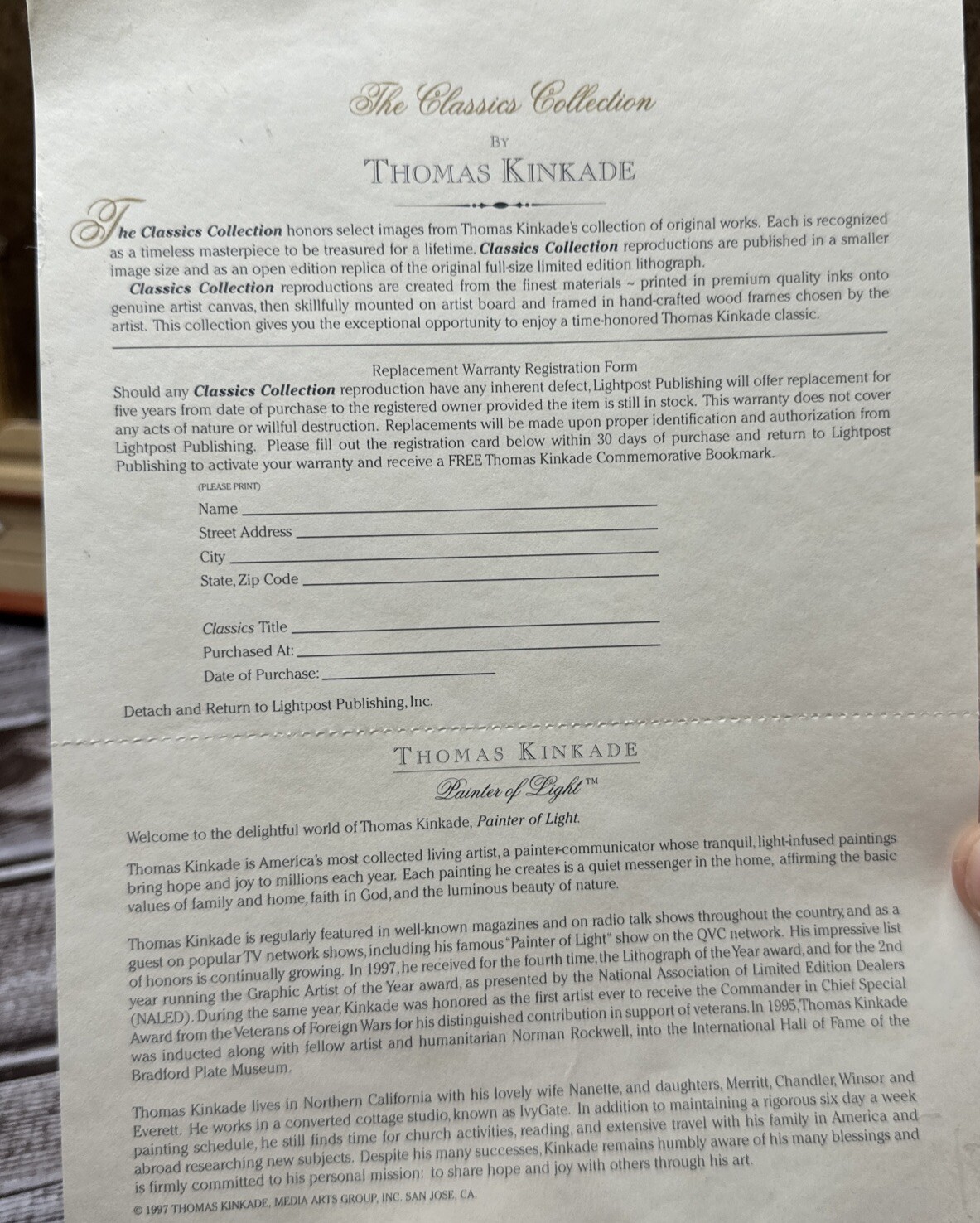 Thomas Kinkade Broadwater Bridge Framed The Classics Collection COA