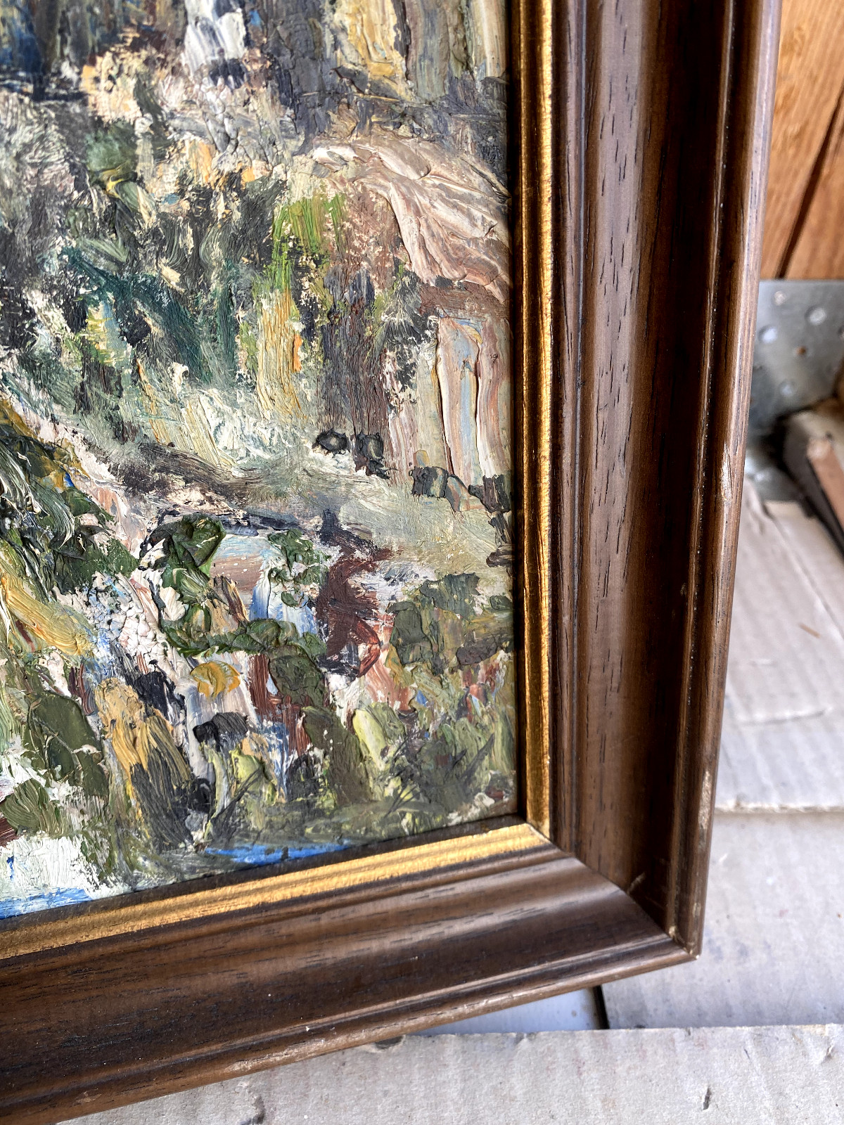 Oil painting landscape unreadable signed Alps frame around 1920 expressionist