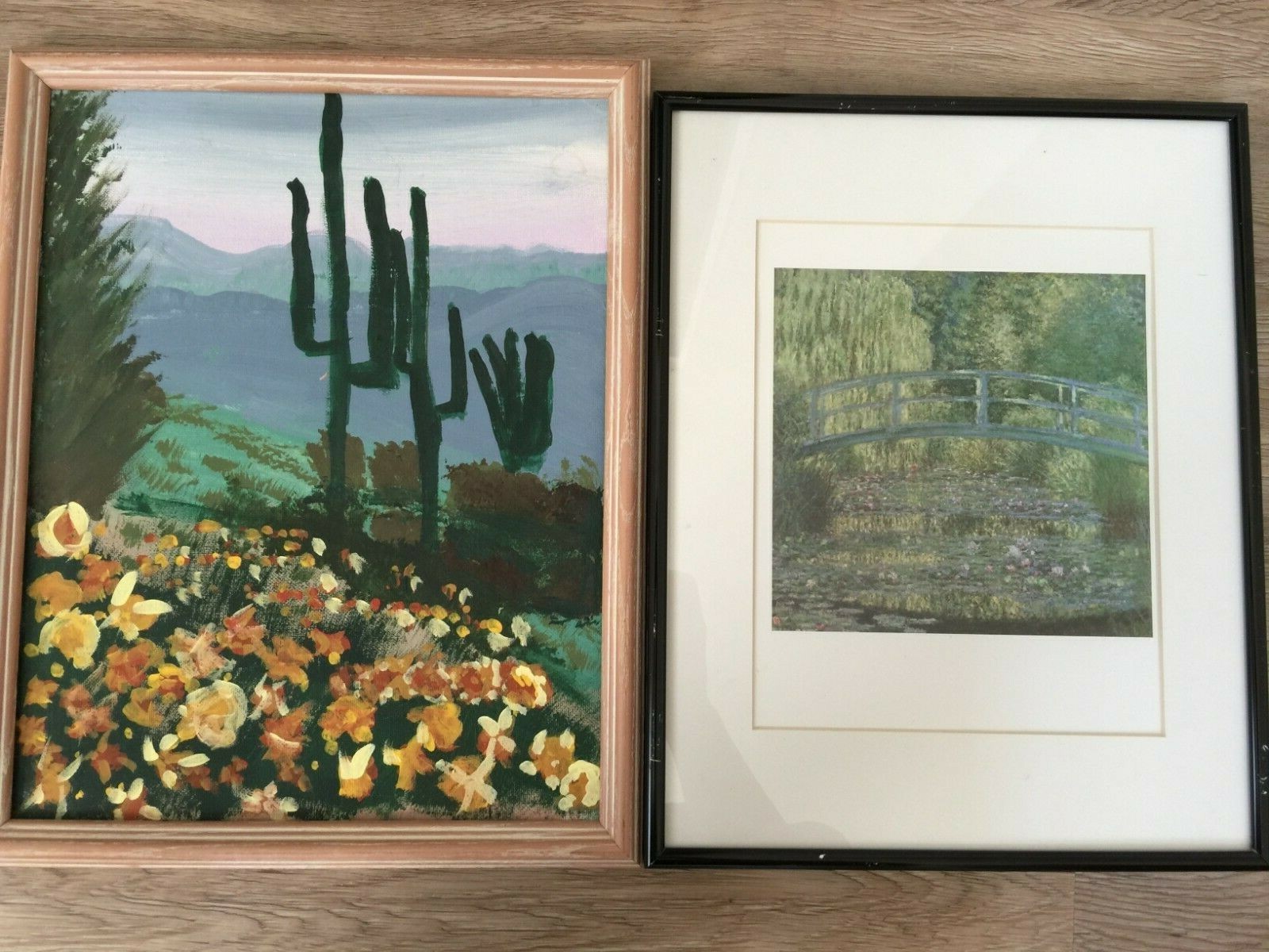 Monet Print Water Lilies Pond Bridge & Southwestern Desert Canvas by Kristina