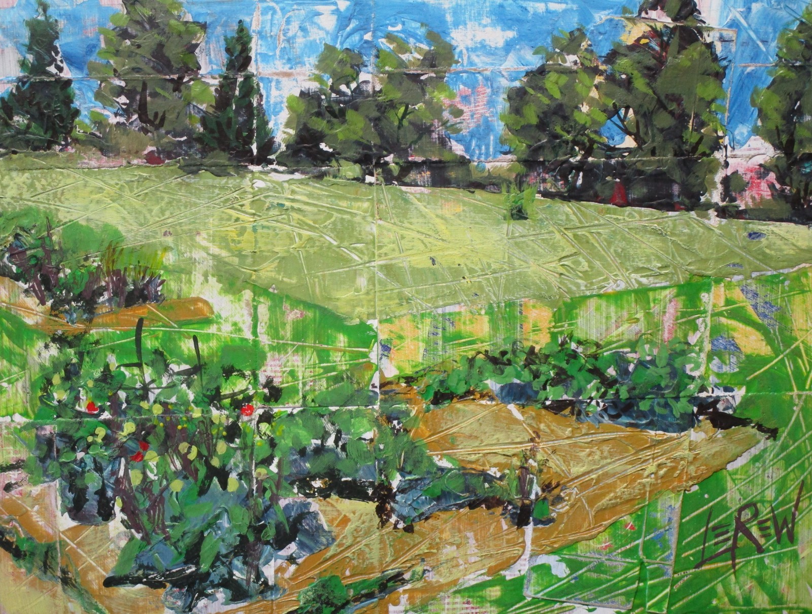 Lerew OOAK contemporary original semi abstract landscape painting signed COA