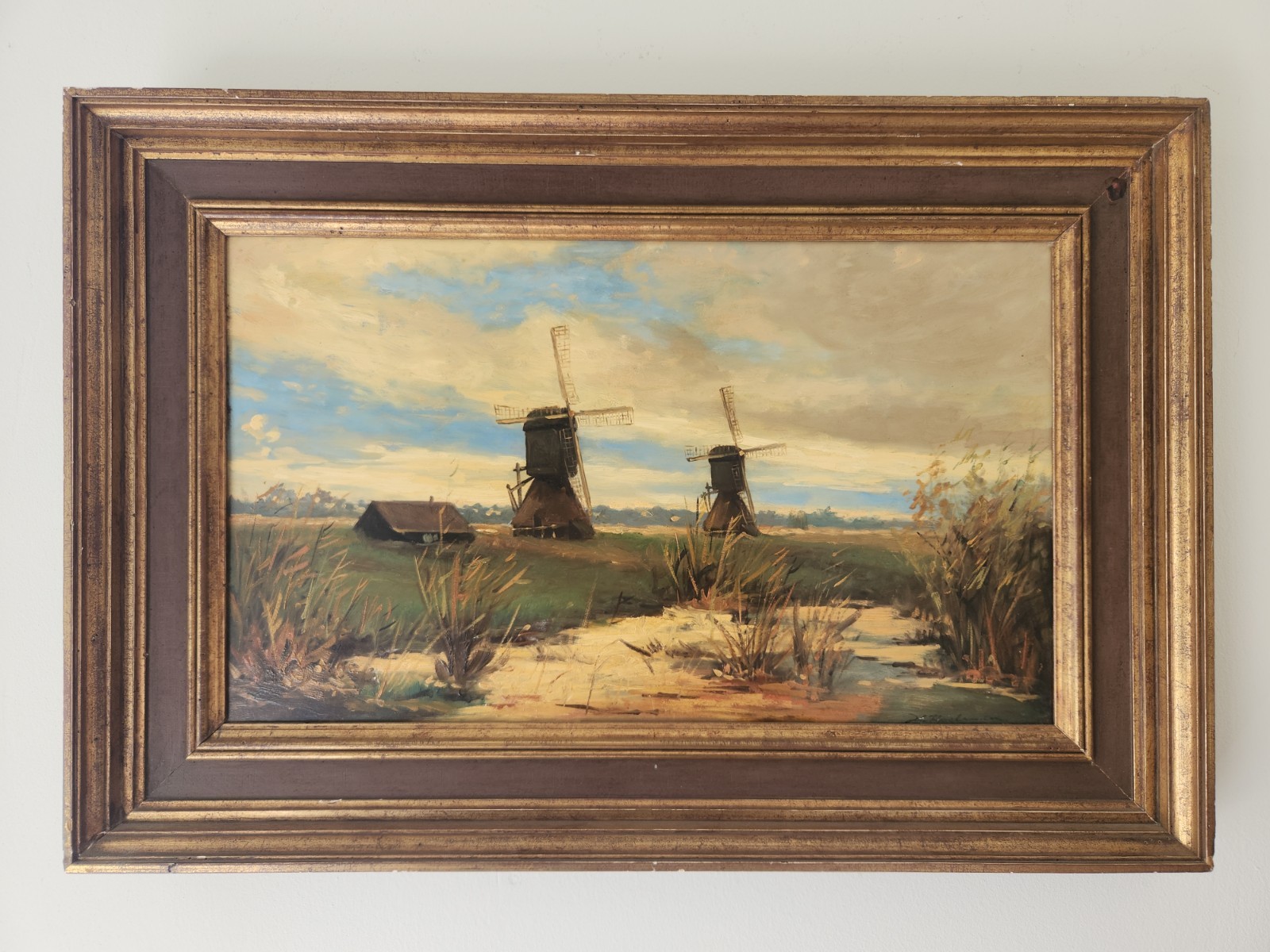 Johannes Cornelis Roelandse Antique Oil Painting Windmills Hoogmade Netherlands