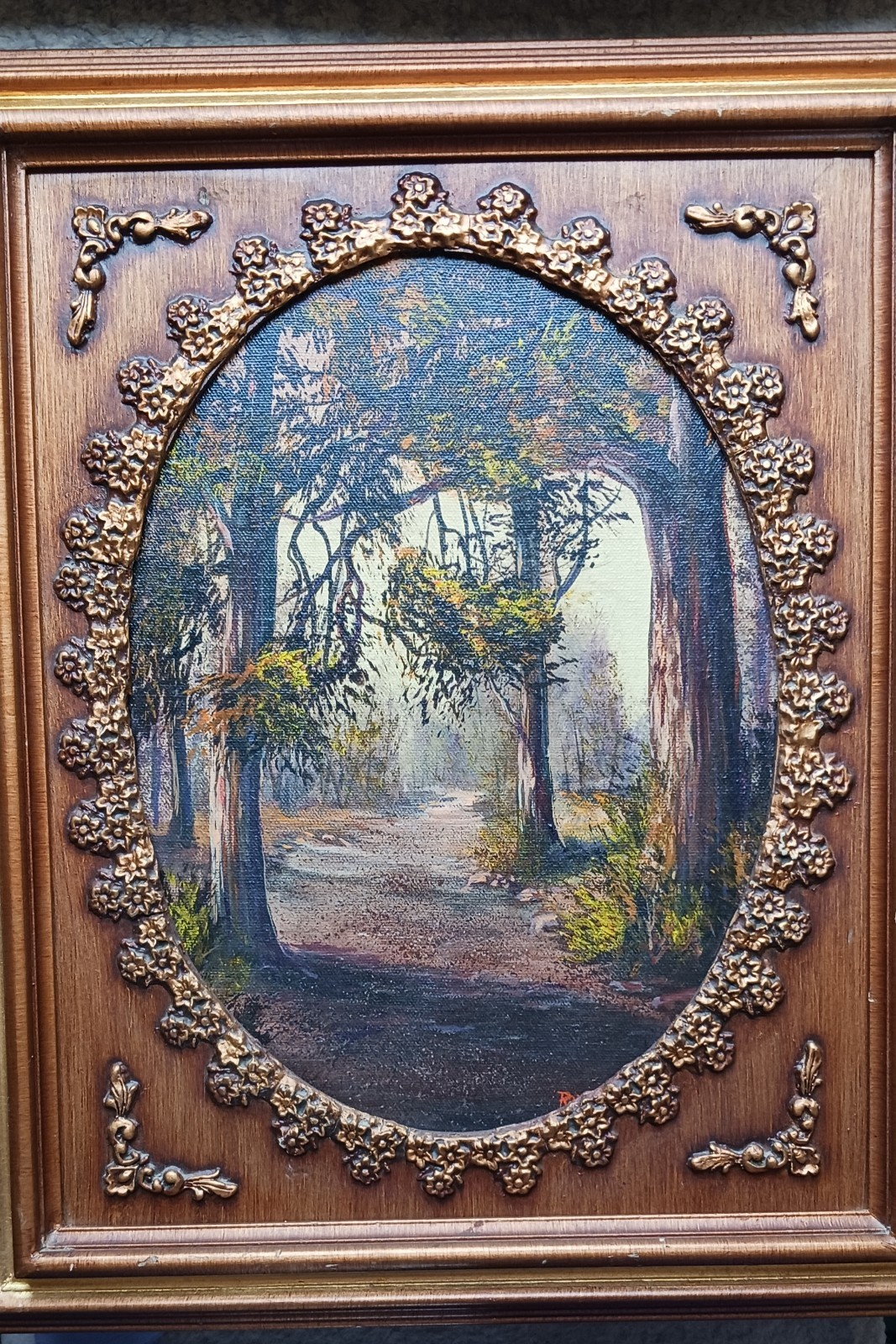 LANDSCAPE OIL ON CANVAS BY RATTSIE REINICK 1983 14×17 FRAME – 9×12 CANVAS