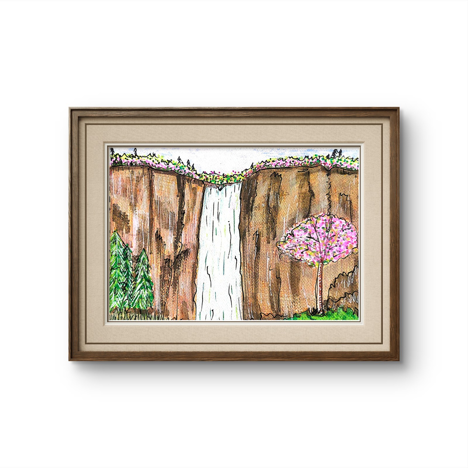 Taughannock Falls Ithaca NY Original Expressionism Acrylic 8×10 Paper Art