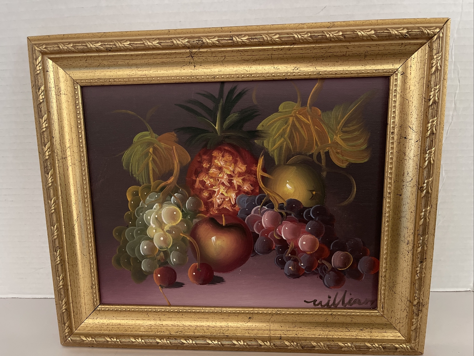 Fruit Painting Still-life Acrylic Signed Original Gold Gilt Ornate Framed 12×11”