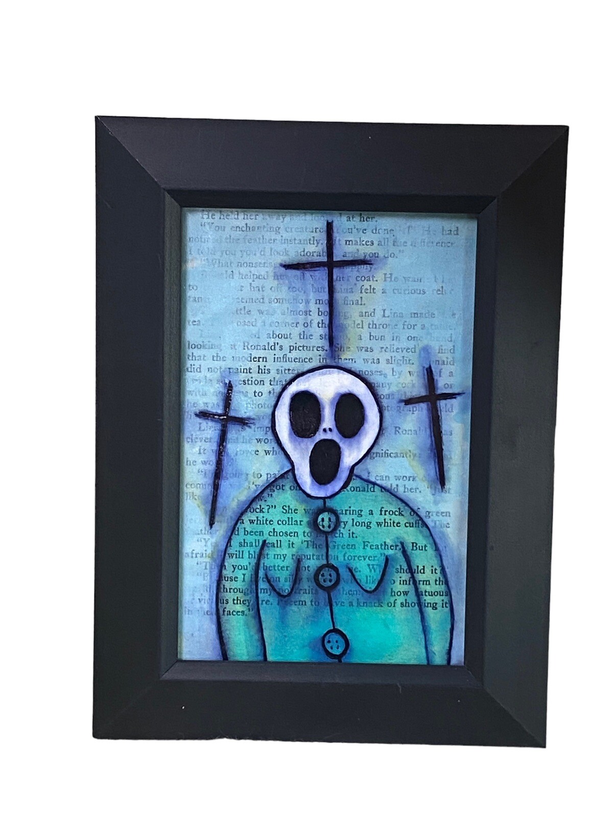 Original Painting Ghost Woman Blue #14 framed Dark art Horror halloween Oddity