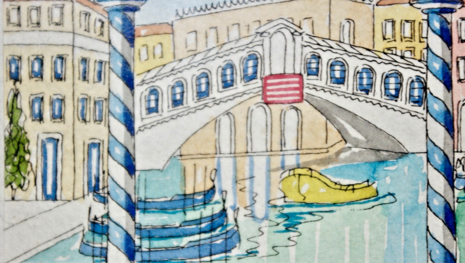 Original Watercolor- Signed Framed- Venice Italy- 2010 Piccola Rialto Bridge