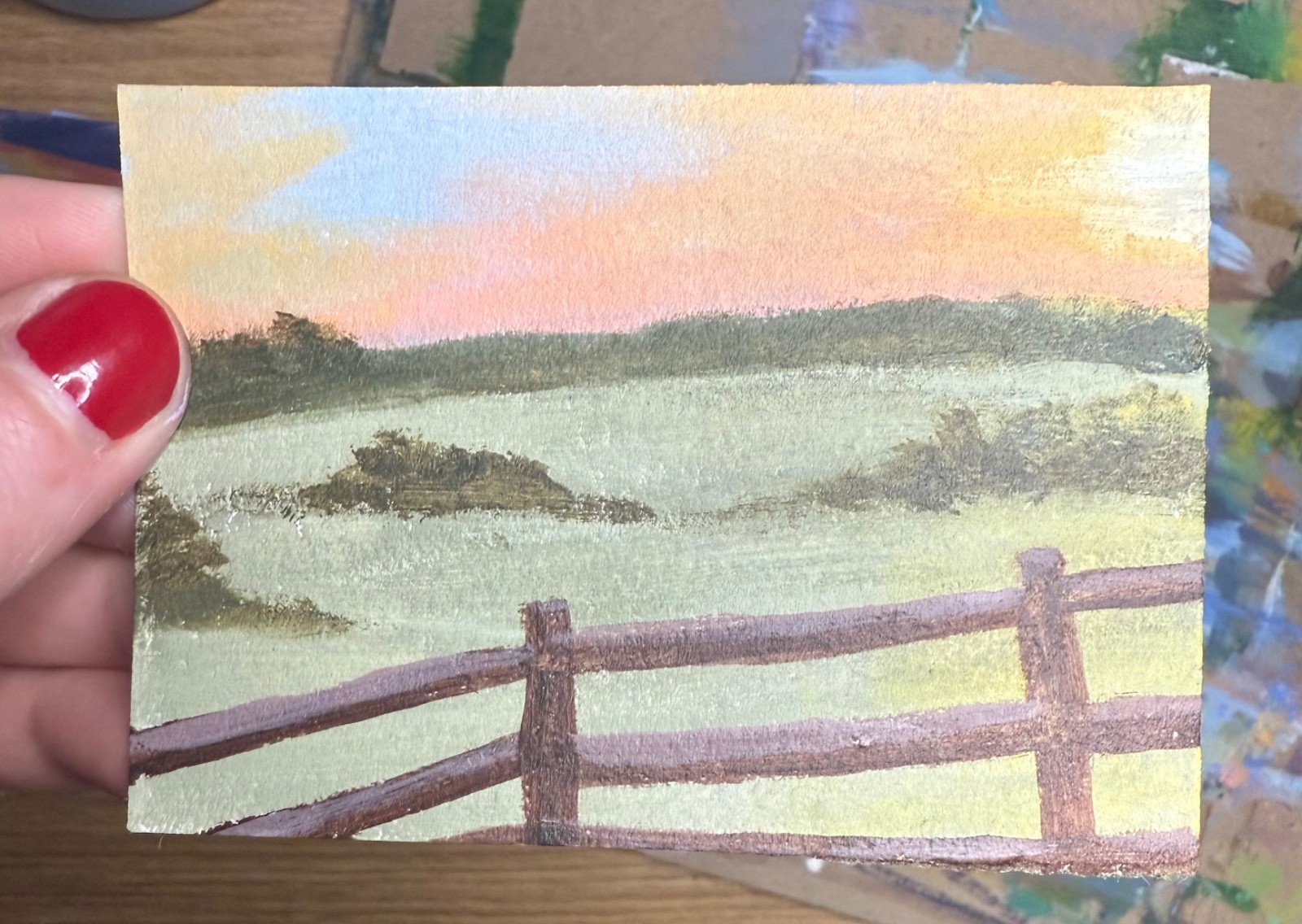 ACEO Original Landscape Art Card Acrylic/Canvas Hand Painted 2.5 In x3.5 In