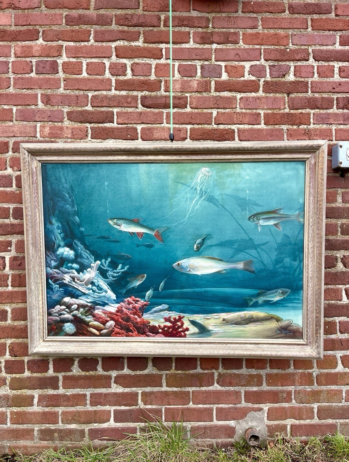 Antique Huge Nautical Tropical Fish Oil Painting William Lembke 1935 Long Island