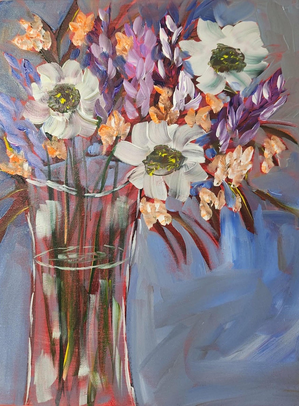Flowers Abstract Colorful Unique Bold Art Acrylic Mixed Media Paper 16×20
