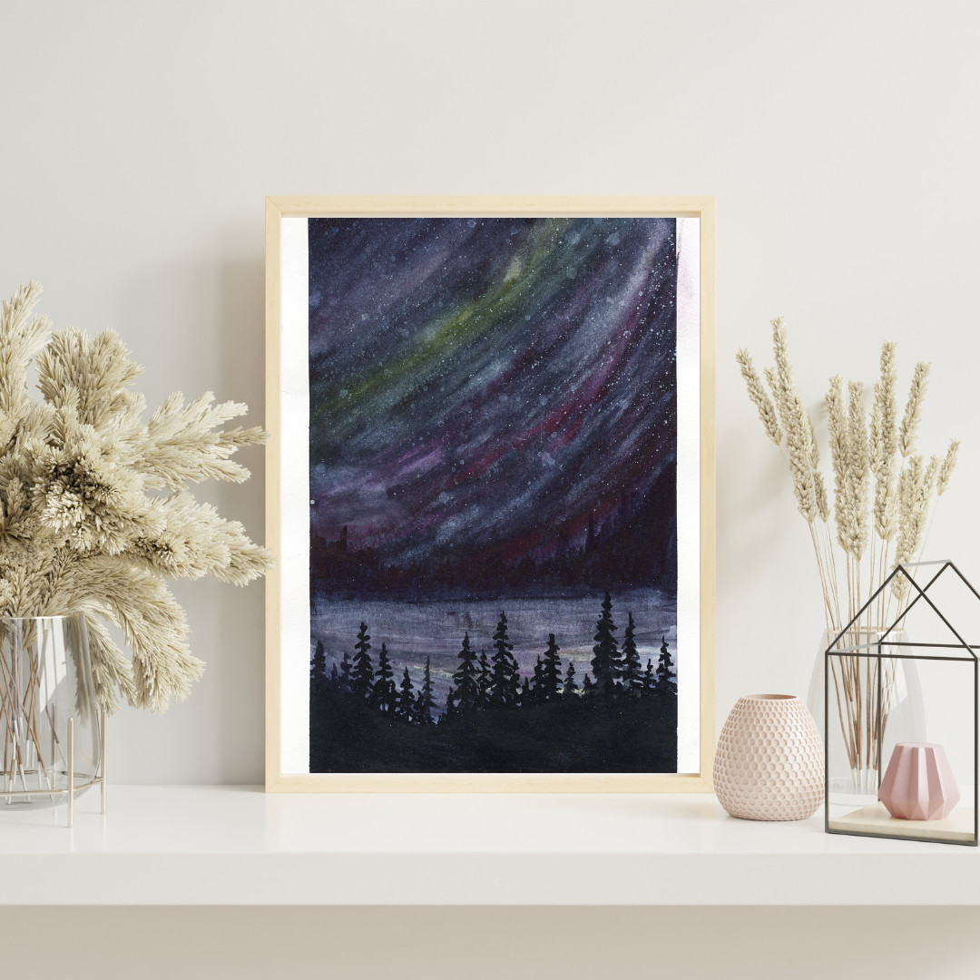 ORIGINAL PAINTING OOAK Aurora Borealis #2 6×9 Inches