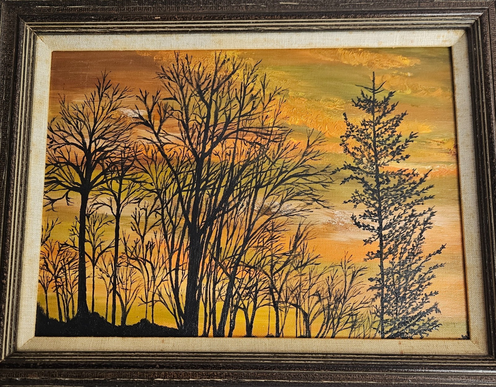Original Signed Landscape Painting Jean Rasp 1974 Framed Sunset Trees Art