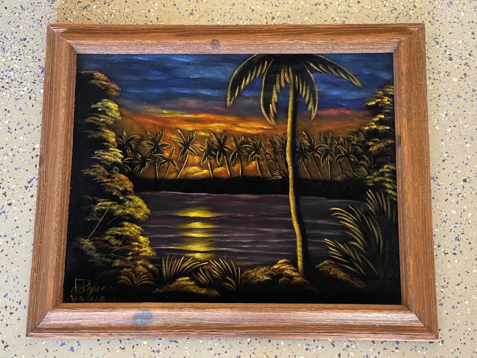 Vintage Hawaii Original Acrylic John De Ponce Hawaiian Sunset Framed Painting