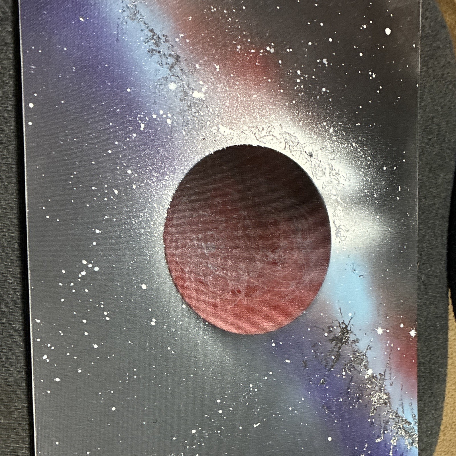 Abstract Outer Space Planet Galaxy Painting on Canvas – Red Planet Starfield